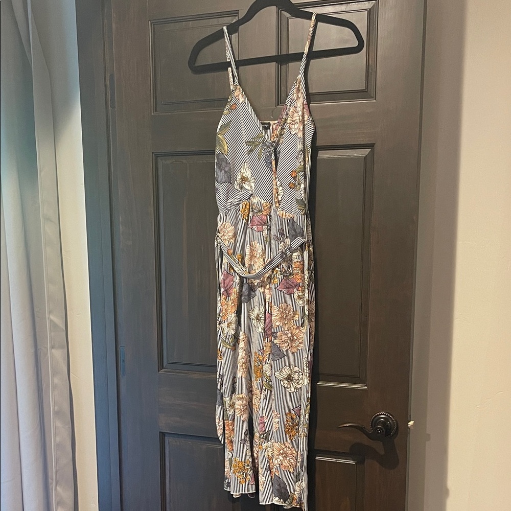 See You Monday Floral Striped Maxi Romper